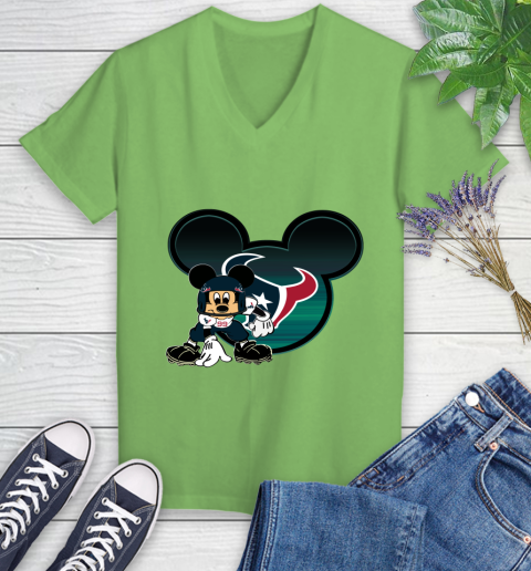 NFL Houston Texans Mickey Mouse Disney Football T Shirt Women's V-Neck T-Shirt 11