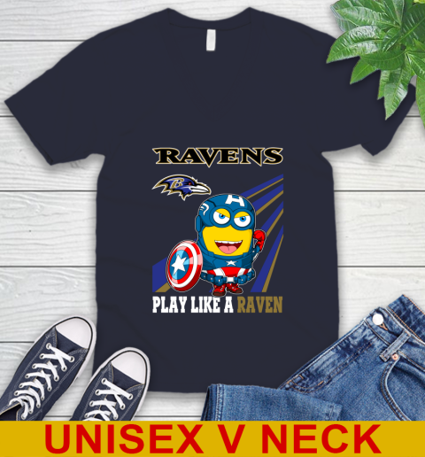 NFL Football Baltimore Ravens Captain America Marvel Avengers Minion Shirt V-Neck T-Shirt 2