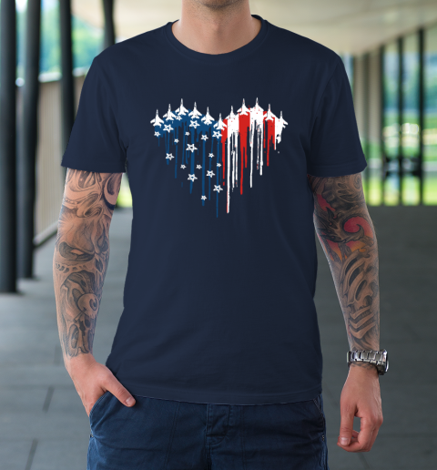 Retro Fighter Jet Airplane American Flag Heart 4th Of July T-Shirt 2