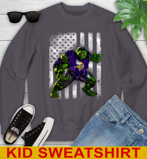 Minnesota Vikings Hulk Marvel Avengers NFL Football American Flag Youth Sweatshirt 5