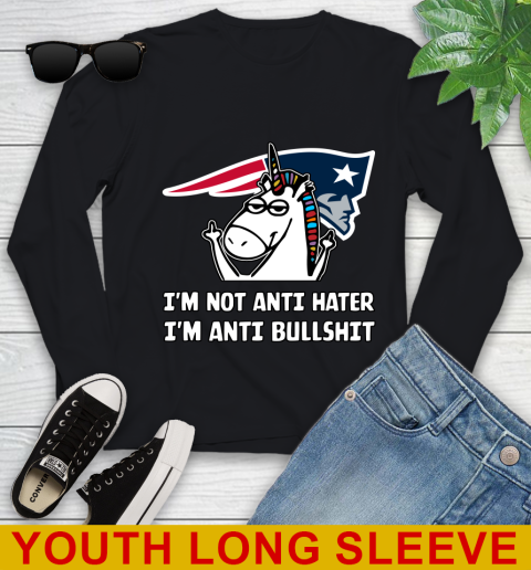 New England Patriots NFL Football Unicorn I'm Not Anti Hater I'm Anti Bullshit Youth Long Sleeve 2