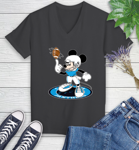 NFL Football Carolina Panthers Cheerful Mickey Disney Shirt Women's V-Neck T-Shirt 7