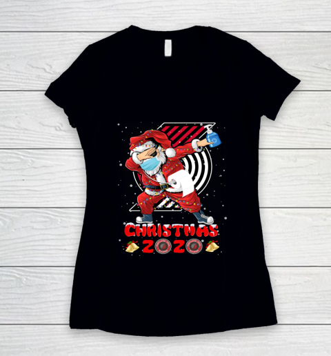 Portland Trail Blazers Funny Santa Claus Dabbing Christmas 2020 NBA Women's V-Neck T-Shirt