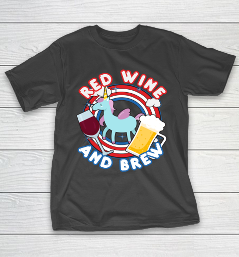 Beer Lover Funny Shirt Unicorn Red Wine And Brew Funny July 4th Gift Vintage T-Shirt
