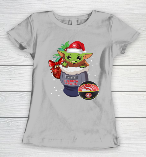 Atlanta Hawks Christmas Baby Yoda Star Wars Funny Happy NBA Women's T-Shirt 6