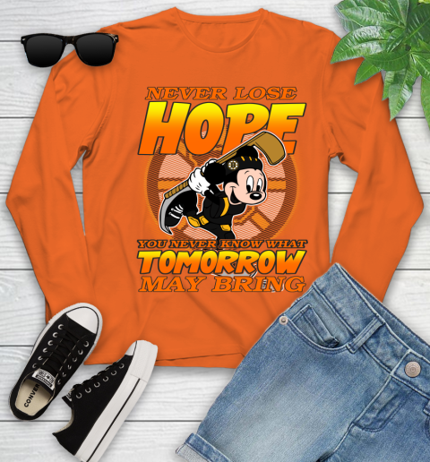Boston Bruins NHL Hockey ootball Mickey Disney Never Lose Hope Youth Long Sleeve 3