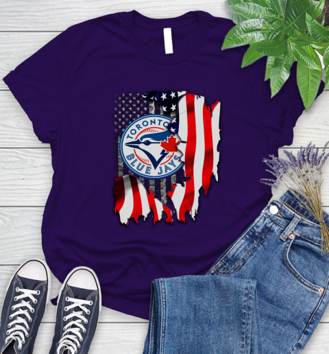 Toronto Blue Jays MLB Baseball American Flag Women's T-Shirt 4