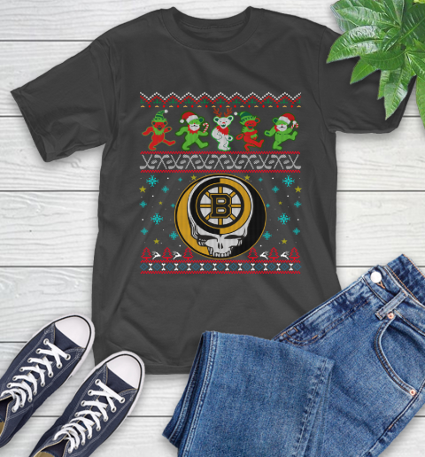 Christmas Ugly NHL Boston Bruins Grateful Dead Rock Band Skull Hockey Sports T-Shirt