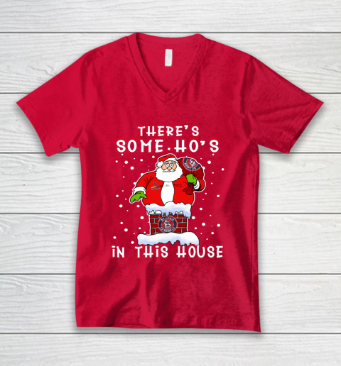 St.Louis Cardinals Christmas There Is Some Hos In This House Santa Stuck In The Chimney MLB V-Neck T-Shirt 6