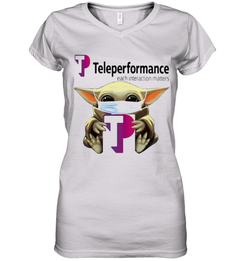 Star Wars Baby Yoda Hug Teleperformance Each Interaction Matters Mask Covid 19 Women's V-Neck T-Shirt