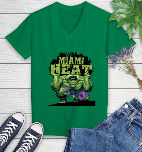 Miami Heat NBA Basketball Incredible Hulk Marvel Avengers Sports Women's V-Neck T-Shirt 5