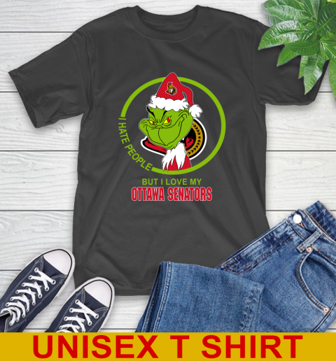 Ottawa Senators NHL Christmas Grinch I Hate People But I Love My Favorite Hockey Team T-Shirt 2