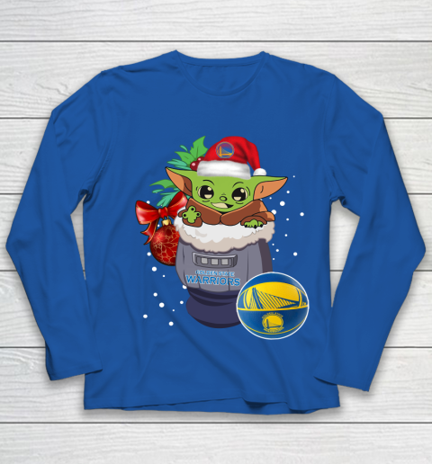 Golden State Warriors Christmas Baby Yoda Star Wars Funny Happy NBA Youth Long Sleeve 9