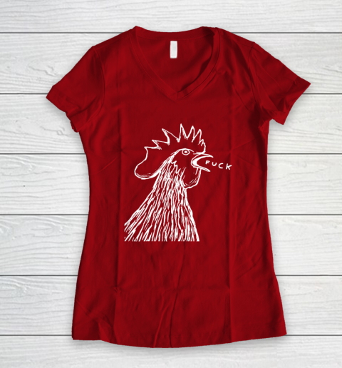 Funny Chicken Rooster Saying FUCK Women's V-Neck T-Shirt 6