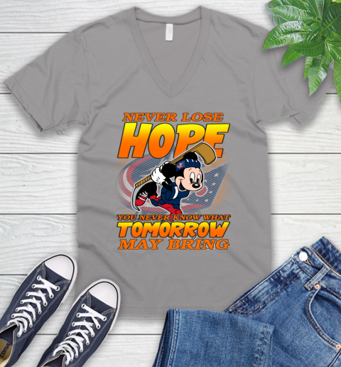 Columbus Blue Jackets NHL Hockey ootball Mickey Disney Never Lose Hope V-Neck T-Shirt 3