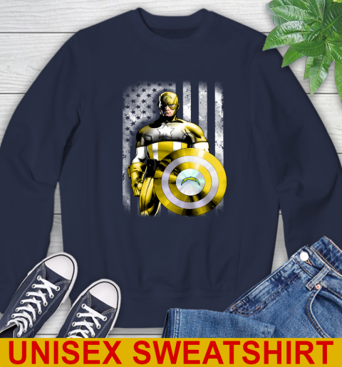 Los Angeles Chargers NFL Football Captain America Marvel Avengers American Flag Shirt Sweatshirt - Image 3