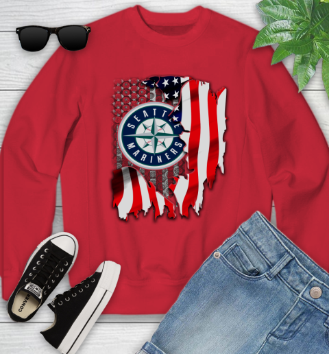 Seattle Mariners MLB Baseball American Flag Youth Sweatshirt 8