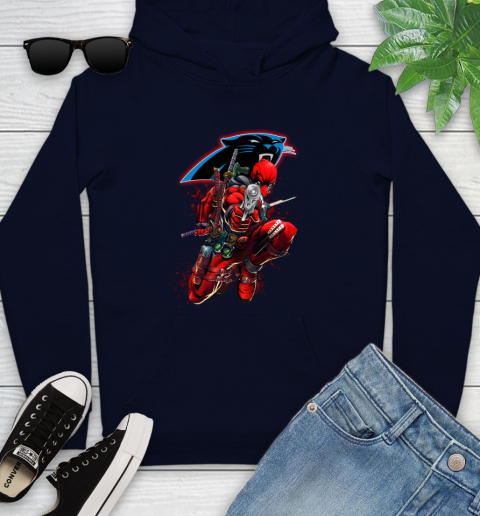 NFL Deadpool Marvel Comics Sports Football Carolina Panthers Youth Hoodie 4