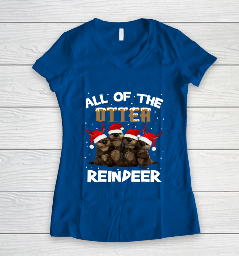 All Of Otter Reindeer Christmas Pajamas Tshirt Xmas Women's V-Neck T-Shirt 7