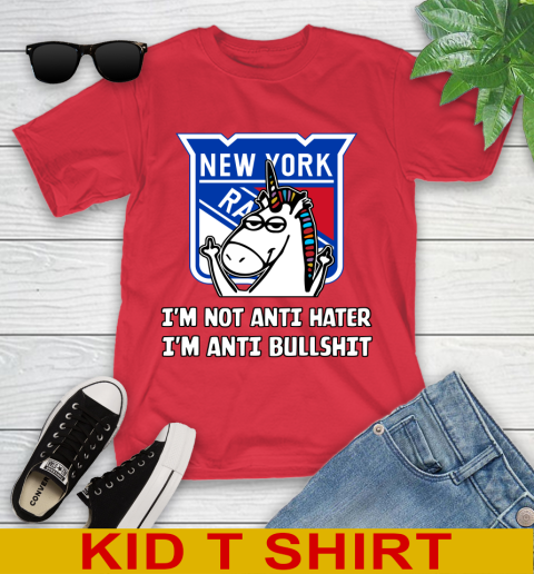 New York Rangers NHL Hockey Unicorn I'm Not Anti Hater I'm Anti Bullshit Youth T-Shirt 10