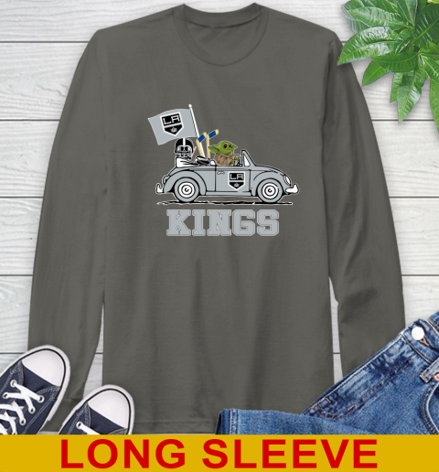 NHL Hockey Los Angeles Kings Darth Vader Baby Yoda Driving Star Wars Shirt Long Sleeve T-Shirt 8