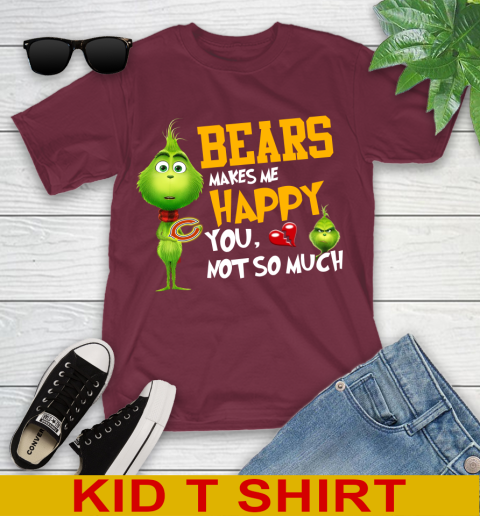 NFL Chicago Bears Makes Me Happy You Not So Much Grinch Football Sports Youth T-Shirt 5