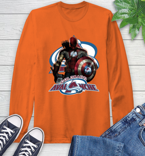 NHL Captain America Thor Spider Man Hawkeye Avengers Endgame Hockey Colorado Avalanche Long Sleeve T-Shirt 5