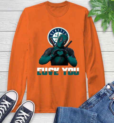 MLB Seattle Mariners Deadpool Love You Fuck You Baseball Sports Long Sleeve T-Shirt 4