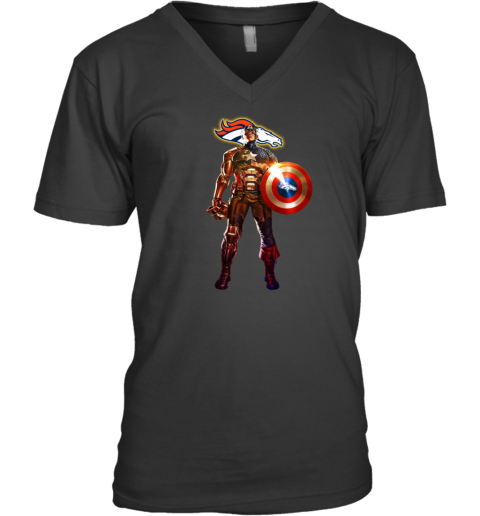 NFL Captain America Denver Broncos V-Neck T-Shirt