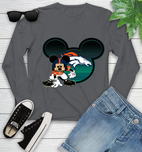NFL Denver Broncos Mickey Mouse Disney Football T Shirt Youth Long Sleeve 8