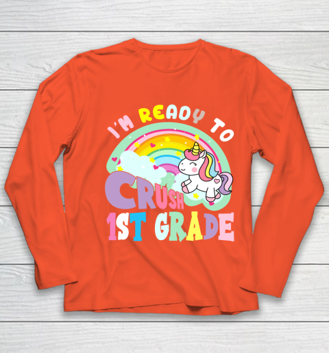 Back to school shirt ready to crush 1st grade unicorn Youth Long Sleeve 3