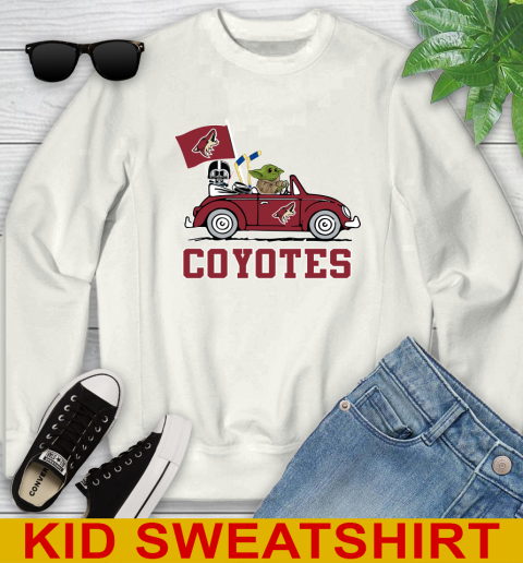 NHL Hockey Arizona Coyotes Darth Vader Baby Yoda Driving Star Wars Shirt Youth Sweatshirt