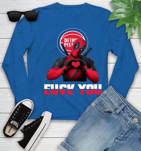 NBA Detroit Pistons Deadpool Love You Fuck You Basketball Sports Youth Long Sleeve 10