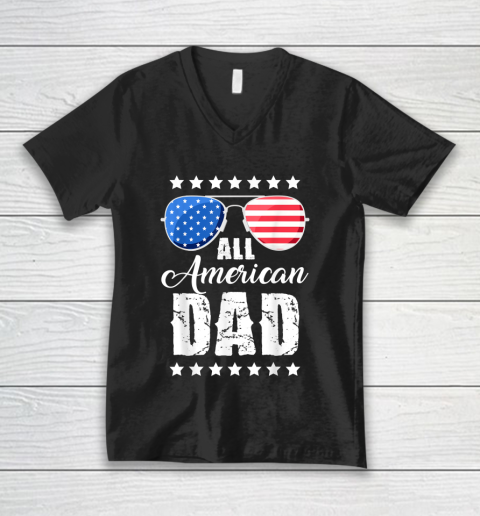 Independence Day 4th Of July All American Dad Fathers Day Daddy V-Neck T-Shirt