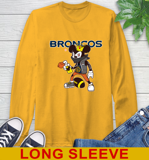 Denver Broncos NFL Football Mickey Peace Sign Sports Long Sleeve T-Shirt 3