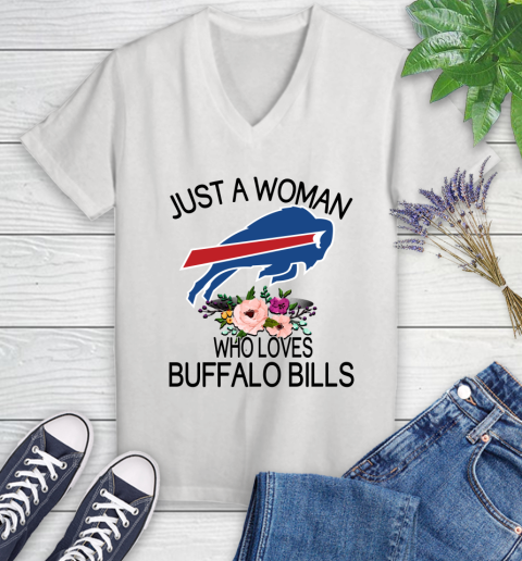 NFL Just A Woman Who Loves Buffalo Bills Football Sports Women's V-Neck T-Shirt