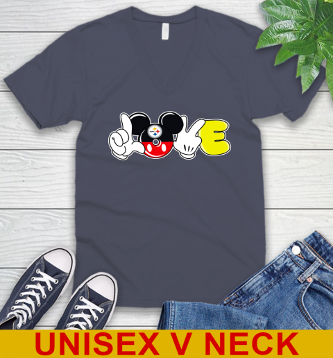 Pittsburgh Steelers NFL Football Love Mickey Disney Sports V-Neck T-Shirt 8
