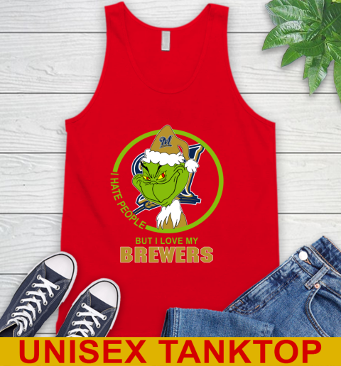 Milwaukee Brewers MLB Christmas Grinch I Hate People But I Love My Favorite Baseball Team Tank Top 6