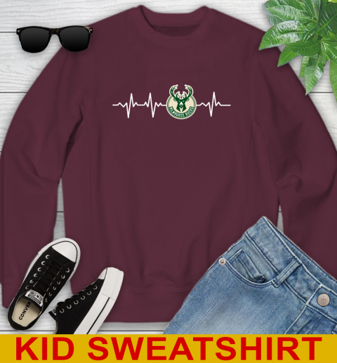 Milwaukee Bucks NBA Basketball Heart Beat Shirt Youth Sweatshirt - Image 5