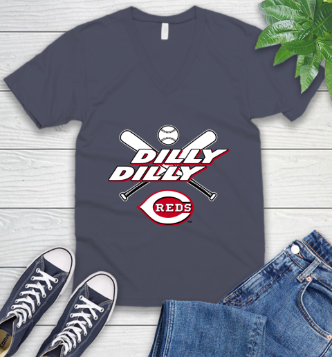 MLB Cincinnati Reds Dilly Dilly Baseball Sports V-Neck T-Shirt 9