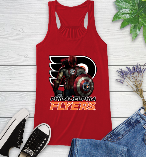 NHL Captain America Thor Spider Man Hawkeye Avengers Endgame Hockey Philadelphia Flyers Racerback Tank 6
