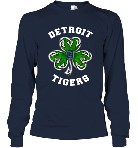 MLB Detroit Tigers Three Leaf Clover St Patrick's Day Baseball Sports Long  Sleeve T-Shirt