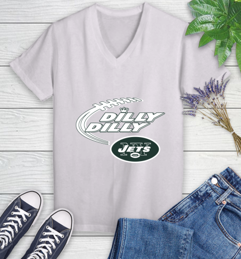 NFL New York Jets Dilly Dilly Football Sports Women's V-Neck T-Shirt