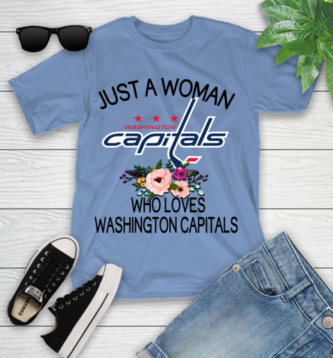 NHL Just A Woman Who Loves Washington Capitals Hockey Sports Youth T-Shirt 9
