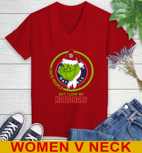 Washington Nationals MLB Christmas Grinch I Hate People But I Love My Favorite Baseball Team Women's V-Neck T-Shirt 12
