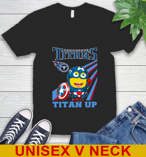 NFL Football Tennessee Titans Captain America Marvel Avengers Minion Titan Up Shirt V-Neck T-Shirt