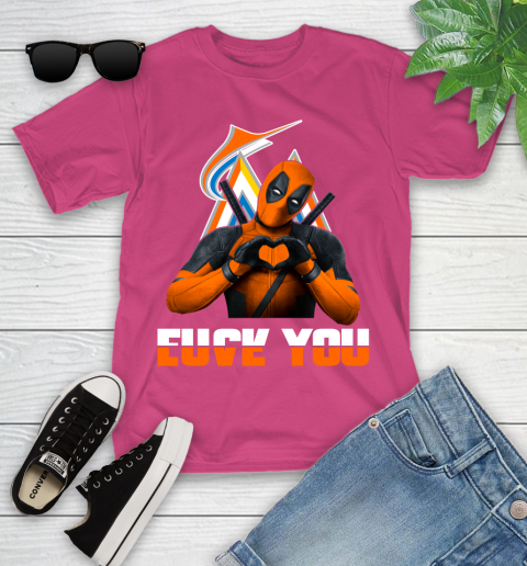 MLB Miami Marlins Deadpool Love You Fuck You Baseball Sports Youth T-Shirt 11