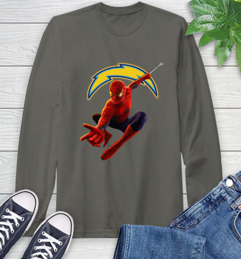 NFL Spider Man Avengers Endgame Football Los Angeles Chargers Long Sleeve T-Shirt 9 NFL Spider Man Avengers Endgame Football Los Angeles Chargers Long Sleeve T-Shirt - Image 9
