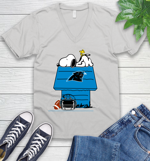 Carolina Panthers NFL Football Snoopy Woodstock The Peanuts Movie V-Neck T-Shirt