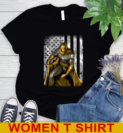 Pittsburgh Steelers NFL Football Batman DC American Flag Shirt Women's T-Shirt